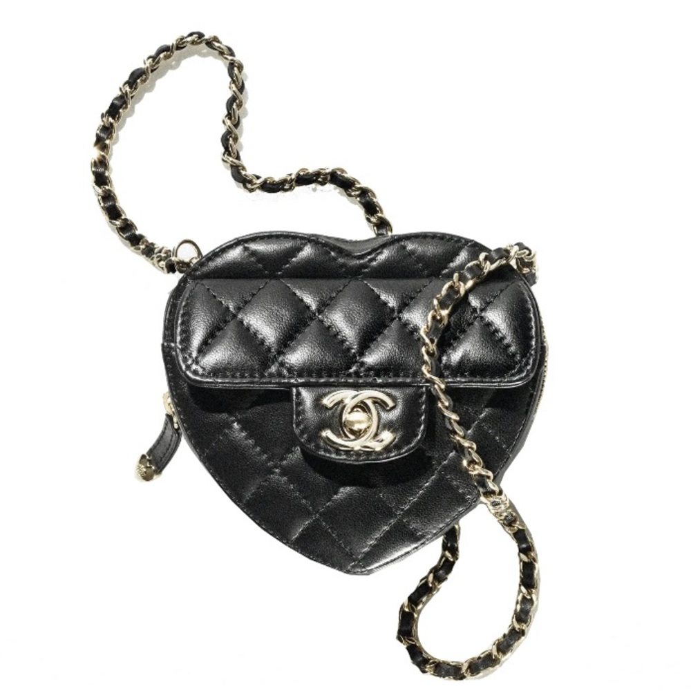 Chanel small crossbody Heart bag with chain in black Mini 22S - Picture 6 of 14